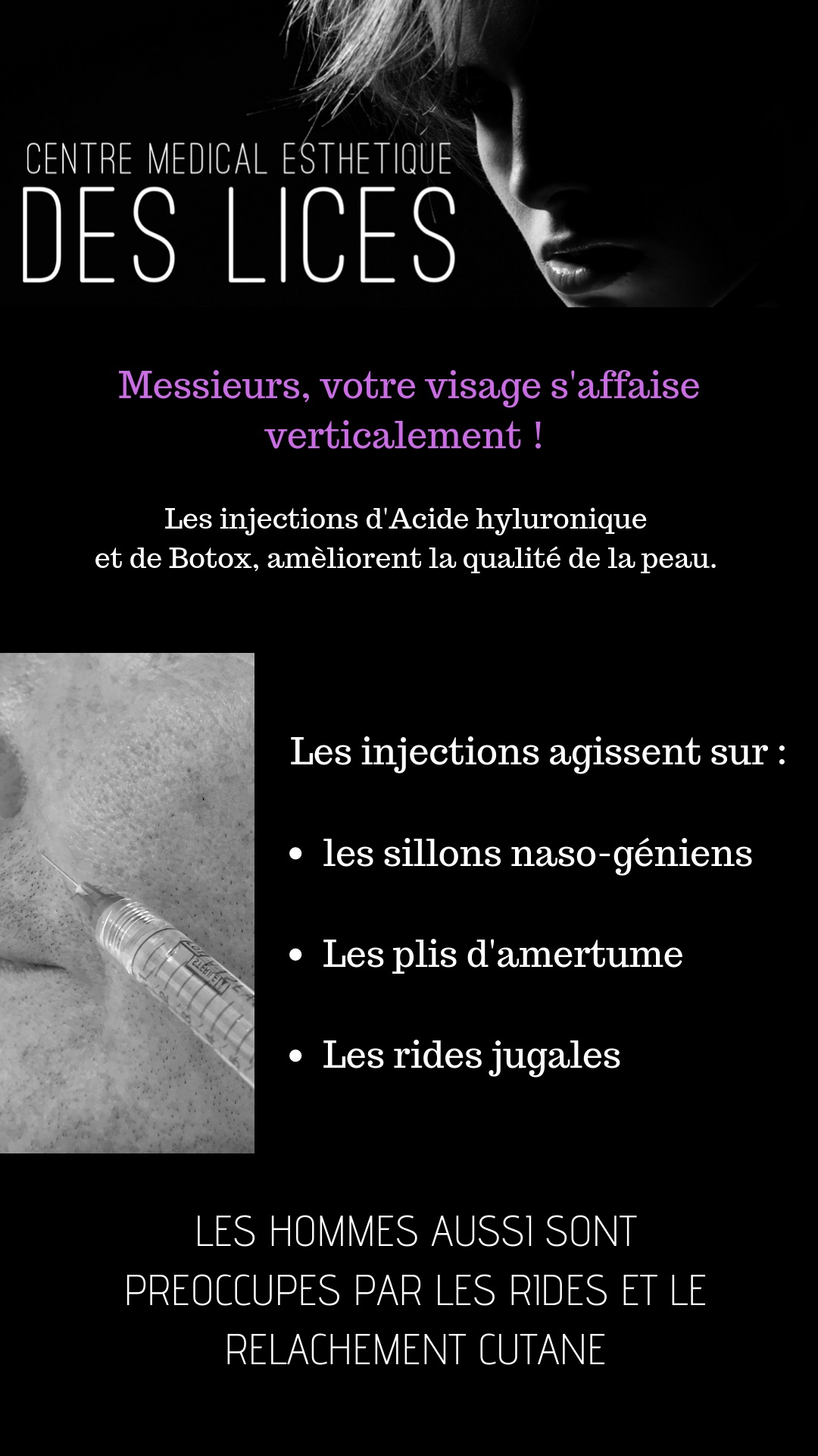 Injections visage pour les hommes au Centre Médical Esthétique des Lices